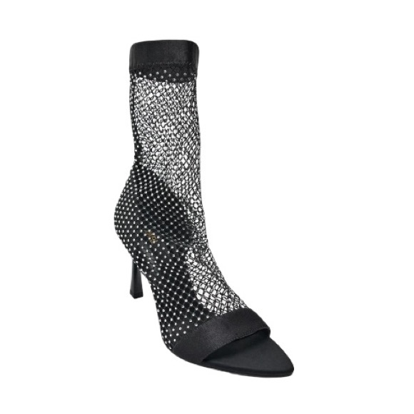 Zara Stretch Mesh Rhinestone Open Toe Stiletto Ankle Booties - Picture 2 of 14